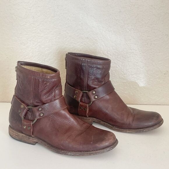 Vintage Frye Phillip Harness Short moto Boot in chocolate brown 7 - Picture 8 of 13